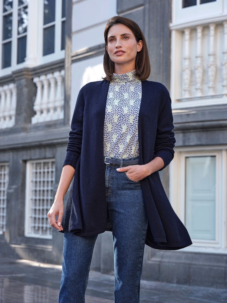 Pure Collection Blue Cashmere Gassato Swing Cardigan - Image 3 of 3