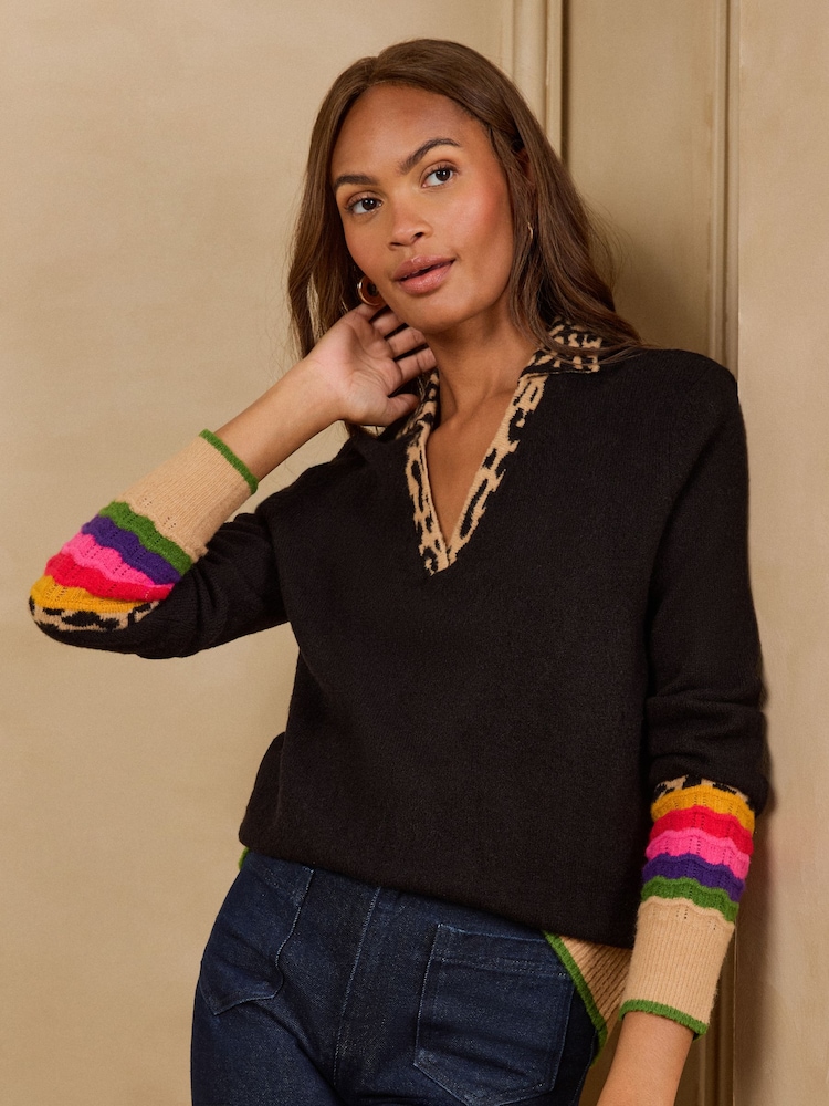 Itim - Love & Roses Knitted Collared Jumper - Larawan 1 ng 4