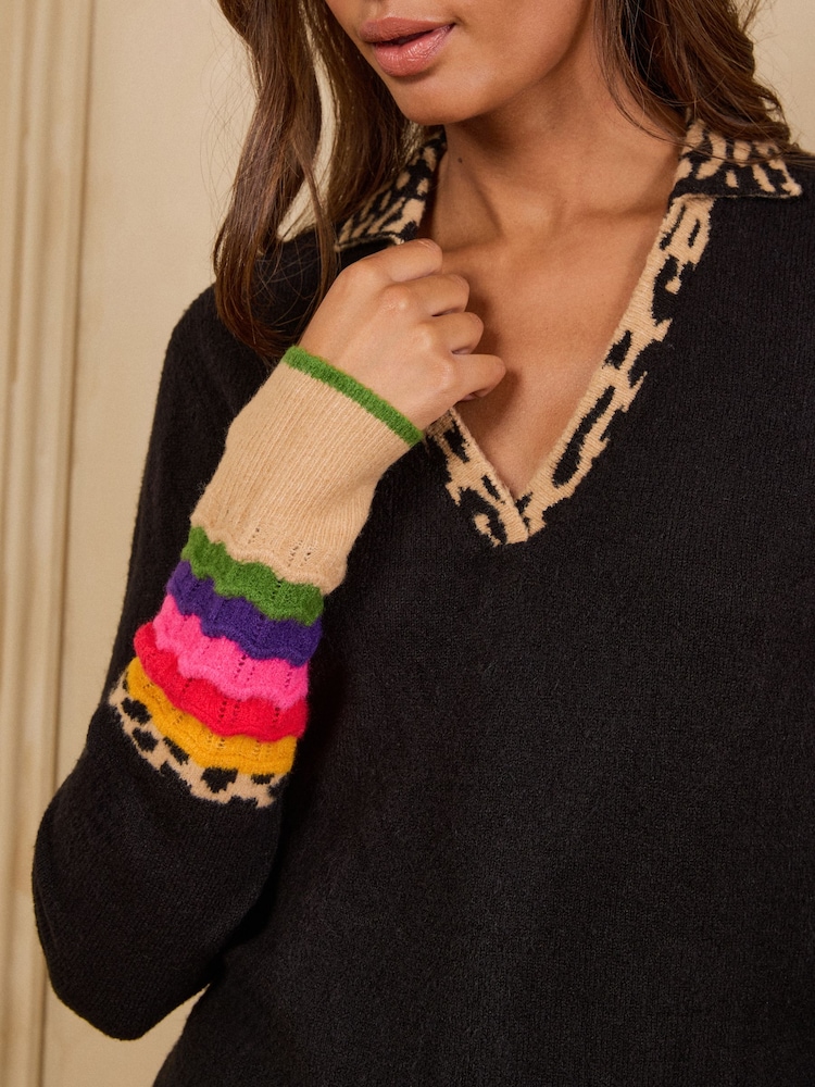 Itim - Love & Roses Knitted Collared Jumper - Larawan 2 ng 4