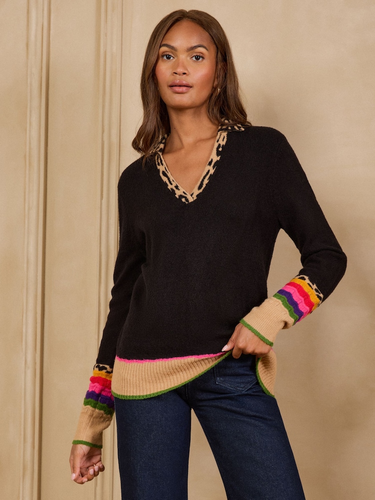 Itim - Love & Roses Knitted Collared Jumper - Larawan 4 ng 4