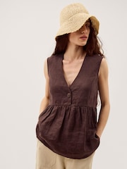 Monsoon Brown Posey Sleeveless Linen Blouse - Image 1 of 6