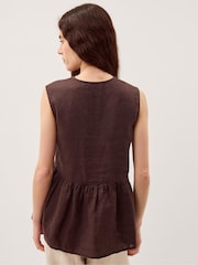 Monsoon Brown Posey Sleeveless Linen Blouse - Image 3 of 6