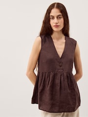 Monsoon Brown Posey Sleeveless Linen Blouse - Image 4 of 6