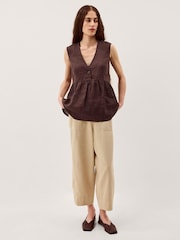 Monsoon Brown Posey Sleeveless Linen Blouse - Image 5 of 6