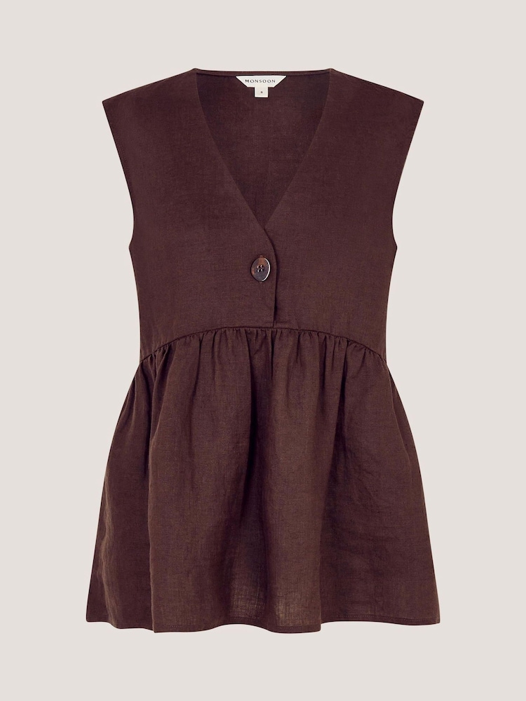 Monsoon Brown Posey Sleeveless Linen Blouse - Image 6 of 6 Monsoon Brown Posey Sleeveless Linen Blouse - Image 6 of 6