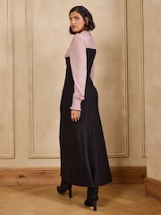 Love & Roses Black Pink Lace Detail High Neck Knitted Midi Dress - Image 4 of 4
