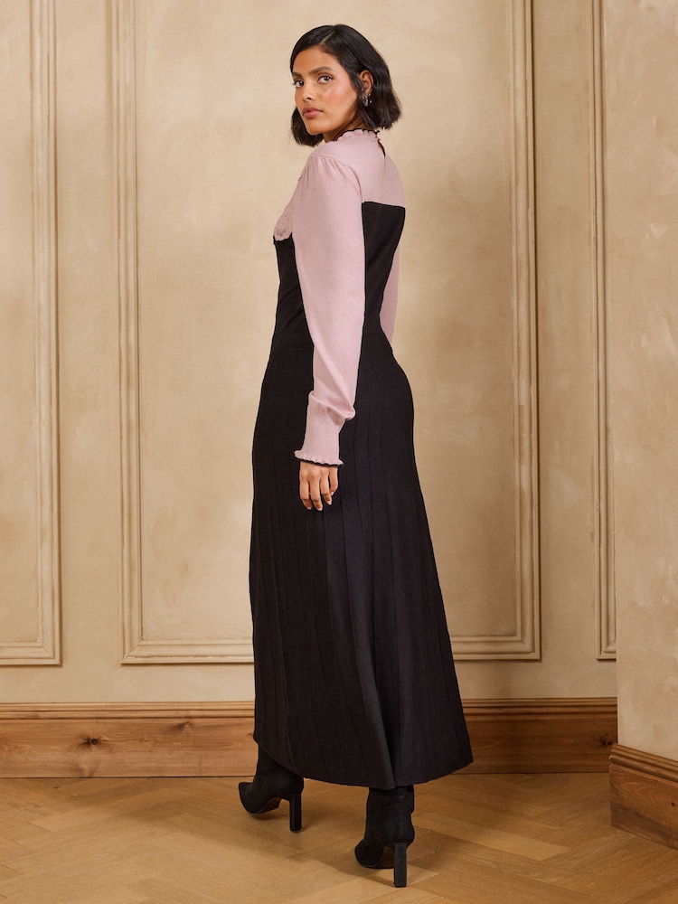 Love & Roses Black Pink Lace Detail High Neck Knitted Midi Dress - Image 4 of 4 Love & Roses Black Pink Lace Detail High Neck Knitted Midi Dress - Image 4 of 4