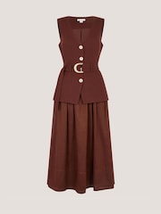 Monsoon Brown Margot Belted Linen Blend Midi Dress - Image 6 of 6