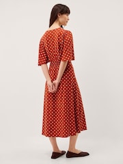 Monsoon Orange Peri Polka Dot Jersey Midi Dress - Image 3 of 5