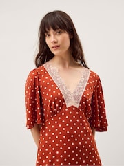 Monsoon Orange Peri Polka Dot Jersey Midi Dress - Image 4 of 5