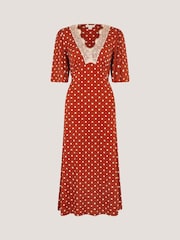 Monsoon Orange Peri Polka Dot Jersey Midi Dress - Image 5 of 5