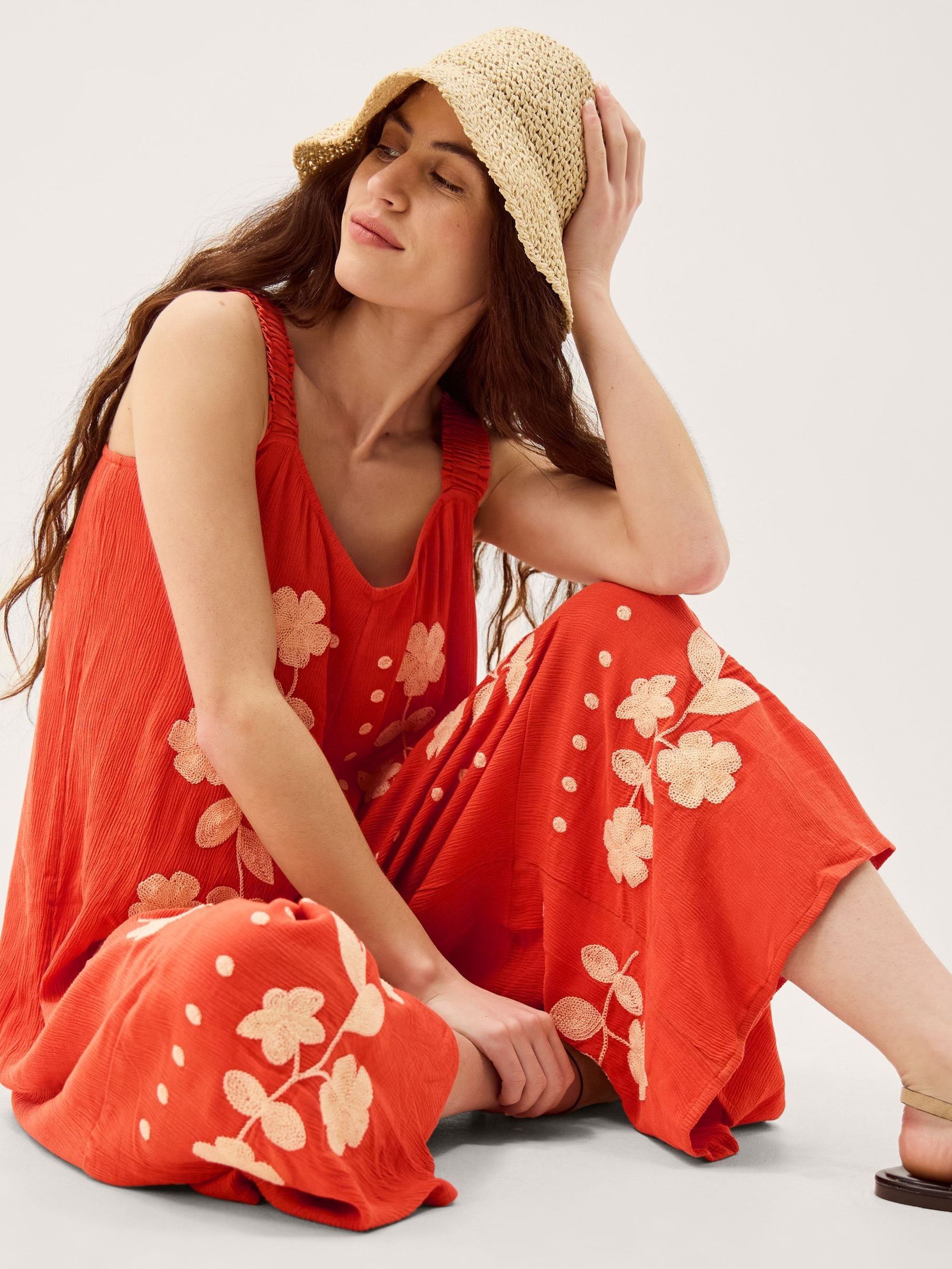 Buy Monsoon Orange Eliana Floral Embroidered Culotte Jumpsuit from