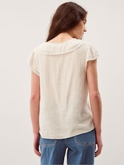 Monsoon Cream Frannie Square Collar Linen Blend Top - Image 3 of 5