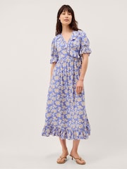Monsoon Blue Sian Floral Print Ruffle Midi Dress - Image 1 of 5