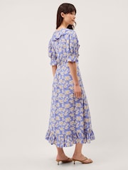 Monsoon Blue Sian Floral Print Ruffle Midi Dress - Image 3 of 5