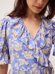 Monsoon Blue Sian Floral Print Ruffle Midi Dress - Image 4 of 5