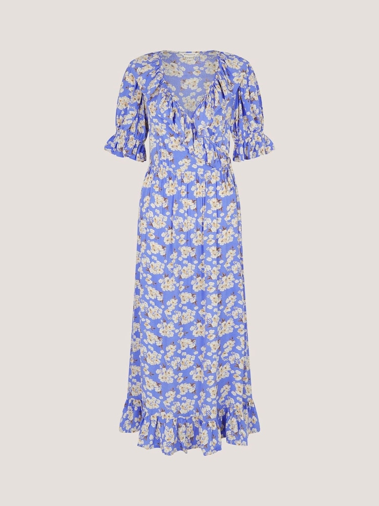 Monsoon Blue Sian Floral Print Ruffle Midi Dress - Image 5 of 5