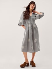Monsoon Black Mimi Puff Sleeve Gingham Midi Dress - Image 1 of 5