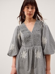 Monsoon Black Mimi Puff Sleeve Gingham Midi Dress - Image 2 of 5