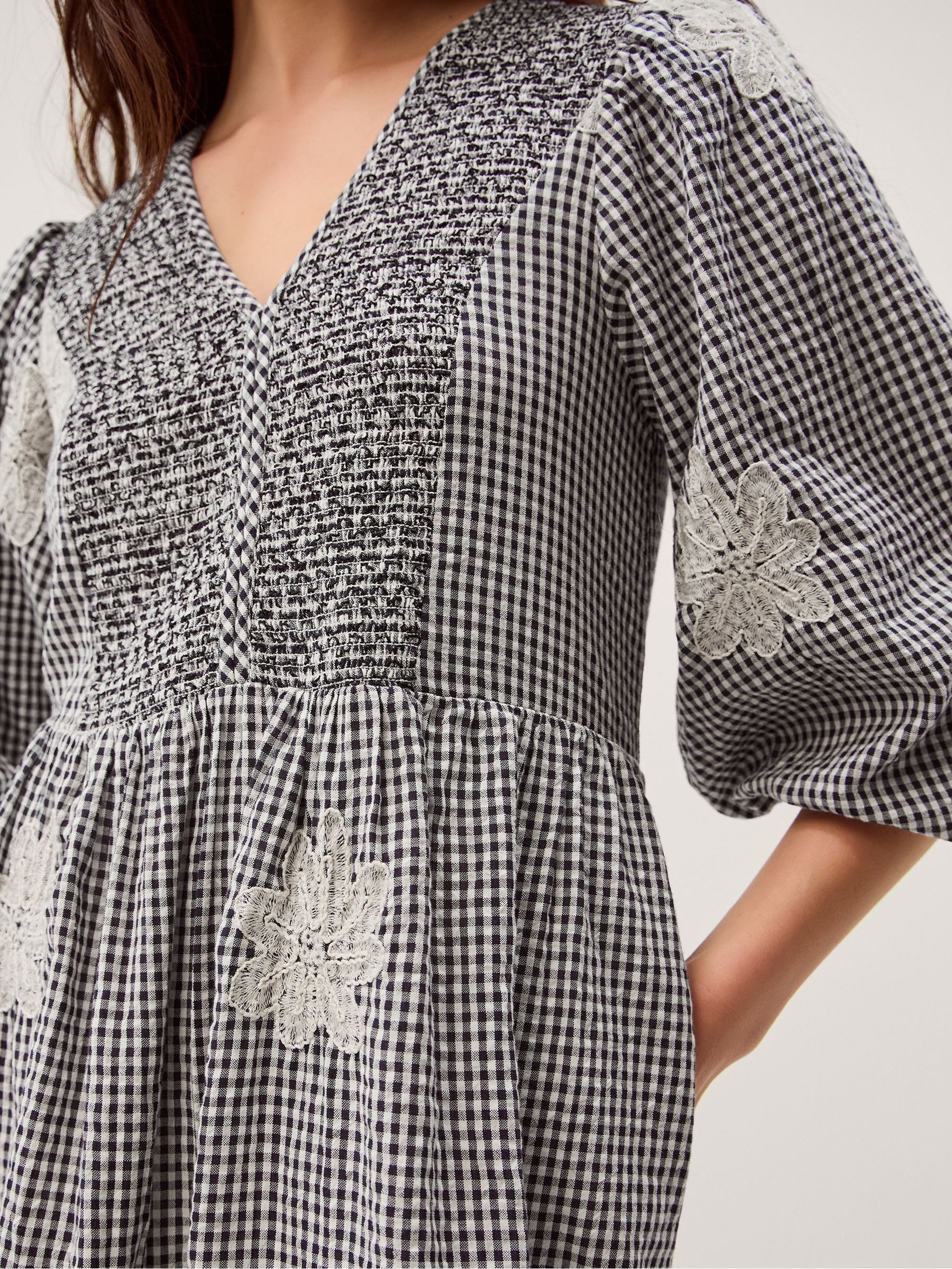 Buy Monsoon Black Mimi V-Neck Puff Sleeve Gingham Cotton Midi