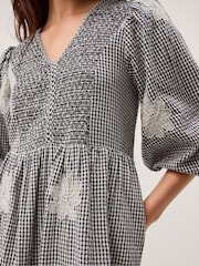 Monsoon Black Mimi Puff Sleeve Gingham Midi Dress - Image 3 of 5