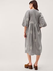 Monsoon Black Mimi Puff Sleeve Gingham Midi Dress - Image 4 of 5