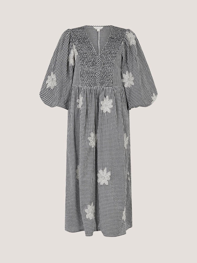 Monsoon Black Mimi Puff Sleeve Gingham Midi Dress - Image 5 of 5 Monsoon Black Mimi Puff Sleeve Gingham Midi Dress - Image 5 of 5