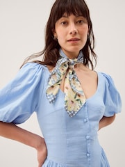 Monsoon Blue Lottie Puff Sleeve Linen Midi Dress - Image 3 of 5