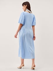 Monsoon Blue Lottie Puff Sleeve Linen Midi Dress - Image 4 of 5