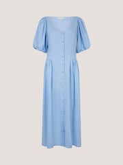 Monsoon Blue Lottie Puff Sleeve Linen Midi Dress - Image 5 of 5