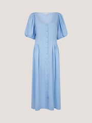 Monsoon Blue Lottie Puff Sleeve Linen Midi Dress - Image 6 of 6