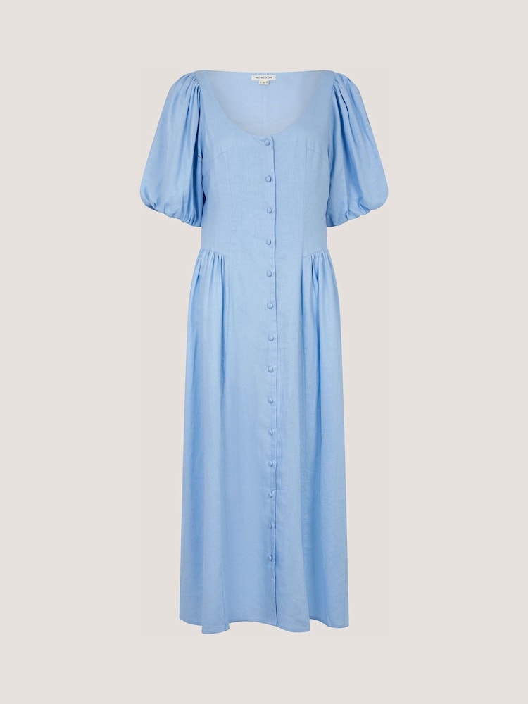 Monsoon Blue Lottie Puff Sleeve Linen Midi Dress - Image 6 of 6 Monsoon Blue Lottie Puff Sleeve Linen Midi Dress - Image 6 of 6
