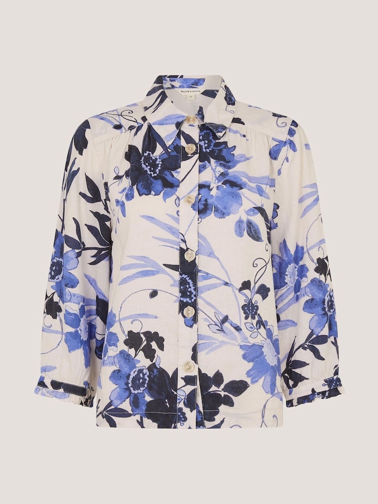 Monsoon Blue Nicolette Floral Linen Blend Shirt - Image 6 of 6