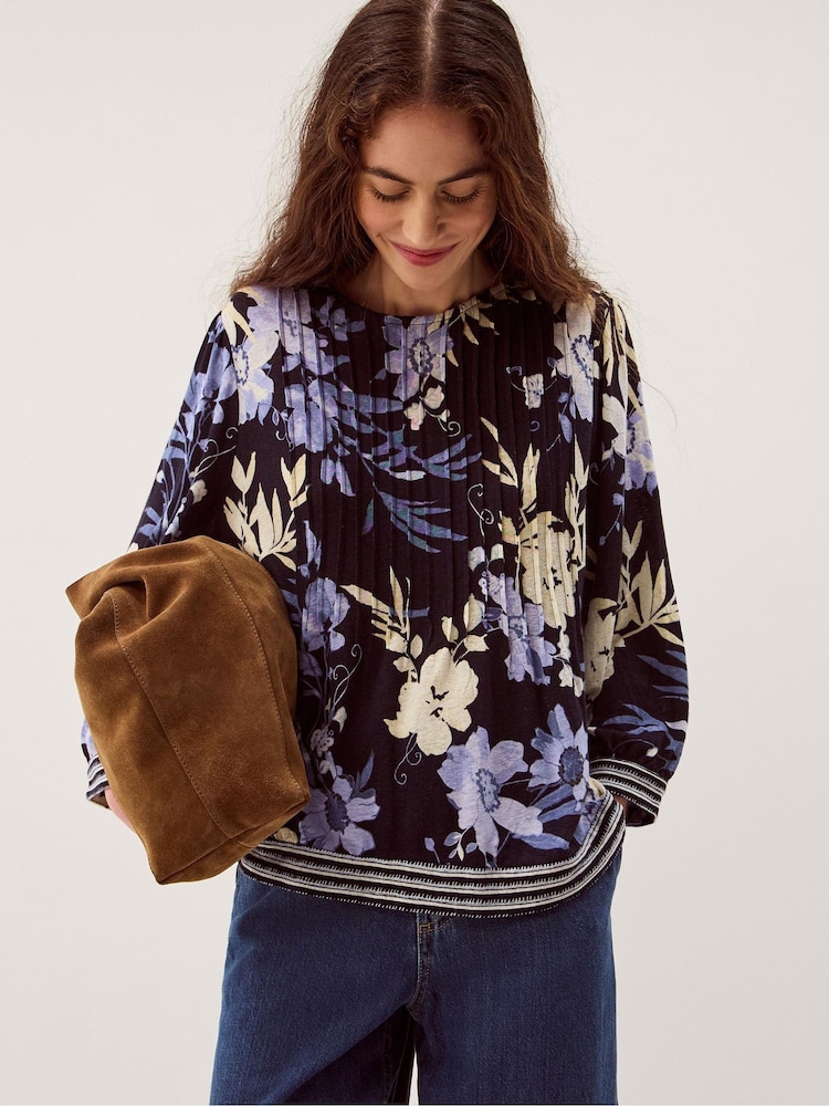 Monsoon Blue Nicolette Floral Linen Blend Top - Image 1 of 5