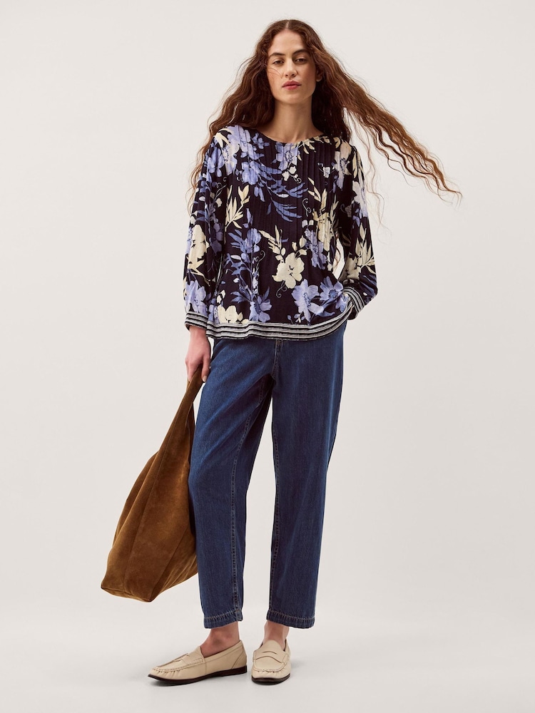 Monsoon Blue Nicolette Floral Linen Blend Top - Image 2 of 5