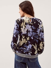 Monsoon Blue Nicolette Floral Linen Blend Top - Image 4 of 5