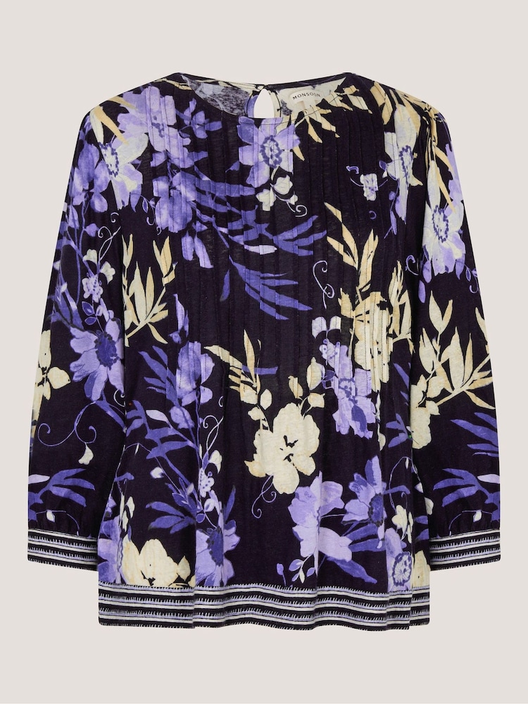 Monsoon Blue Nicolette Floral Linen Blend Top - Image 5 of 5