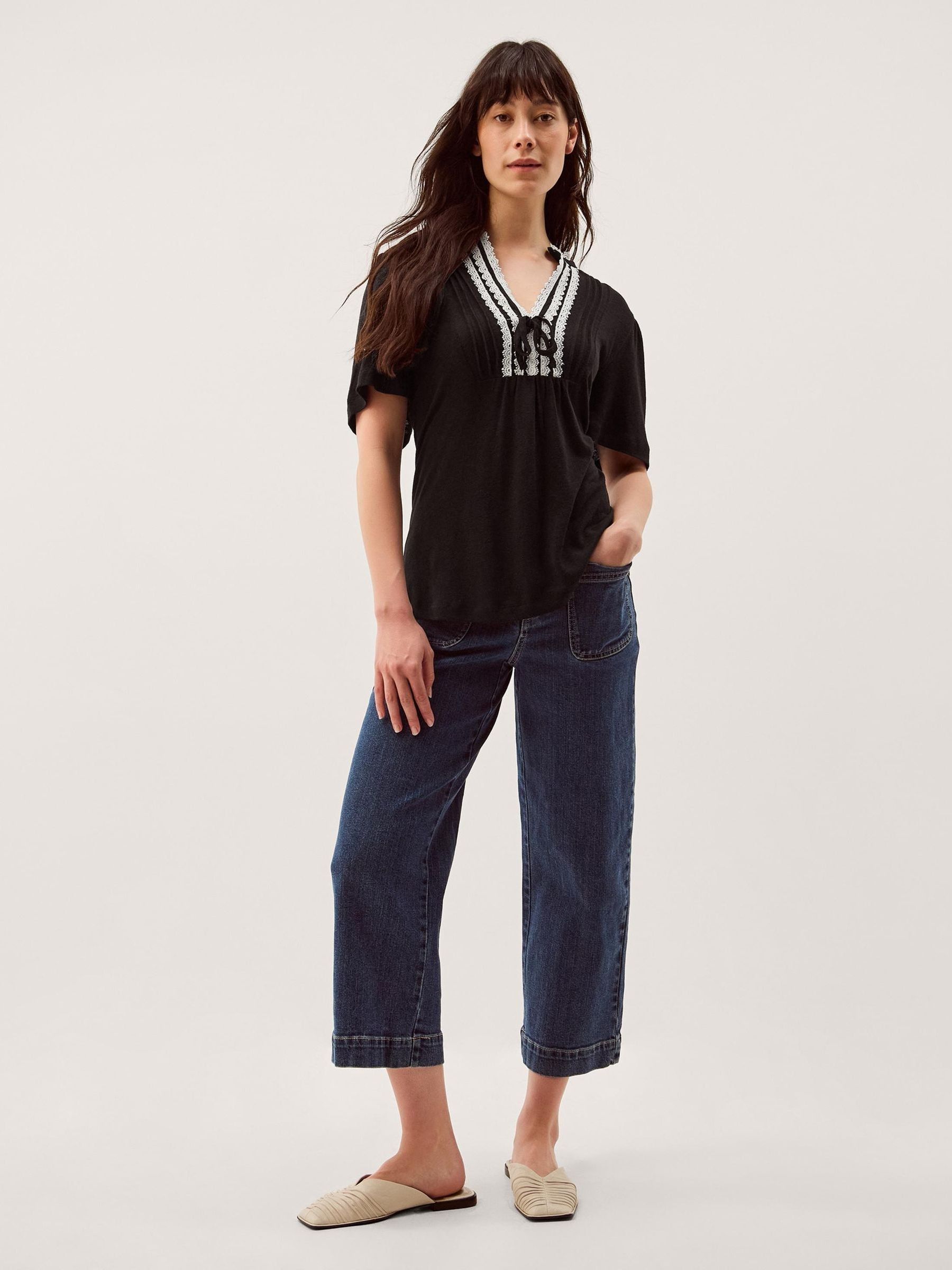 Buy Monsoon Black Lucia Lace Linen Blend T-Shirt from Next USA