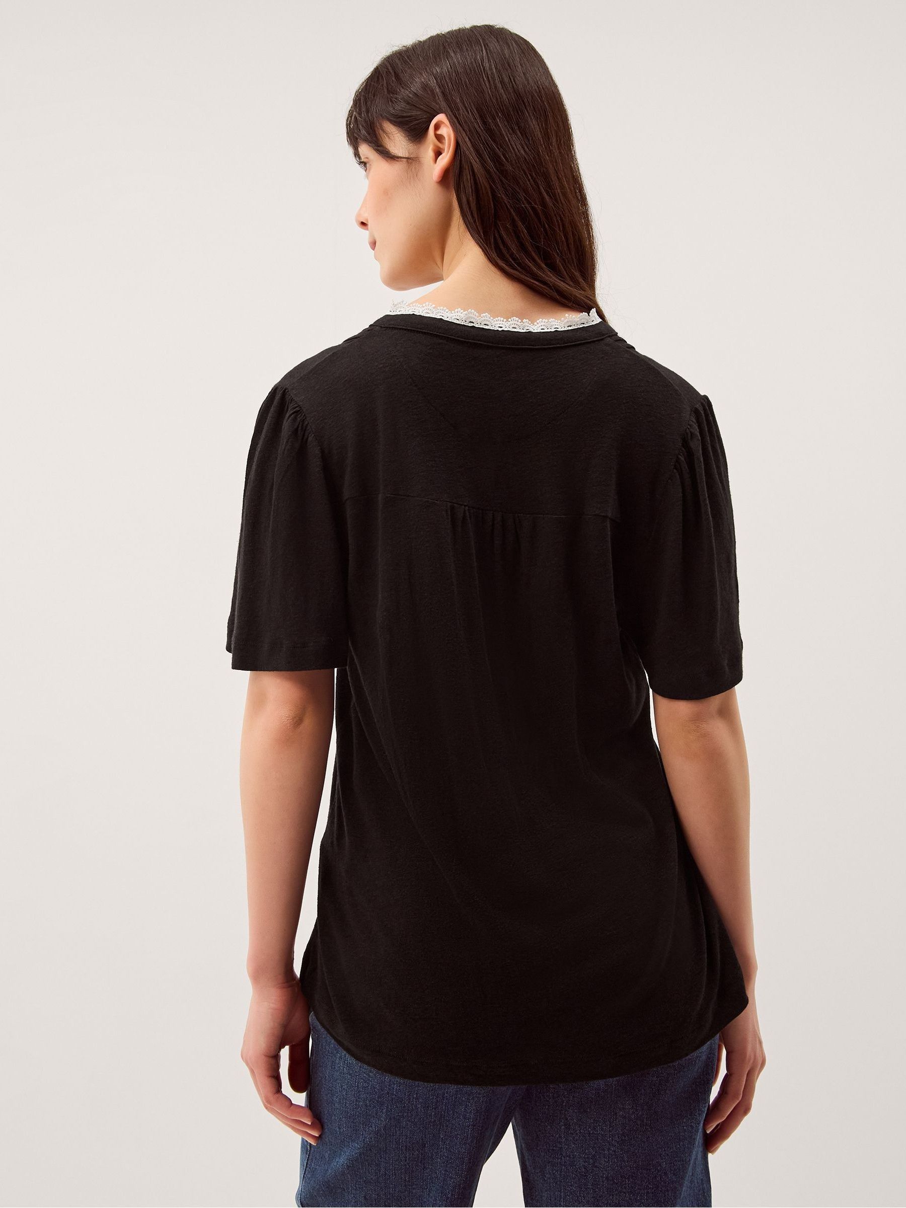Buy Monsoon Black Lucia Lace Linen Blend T-Shirt from Next USA