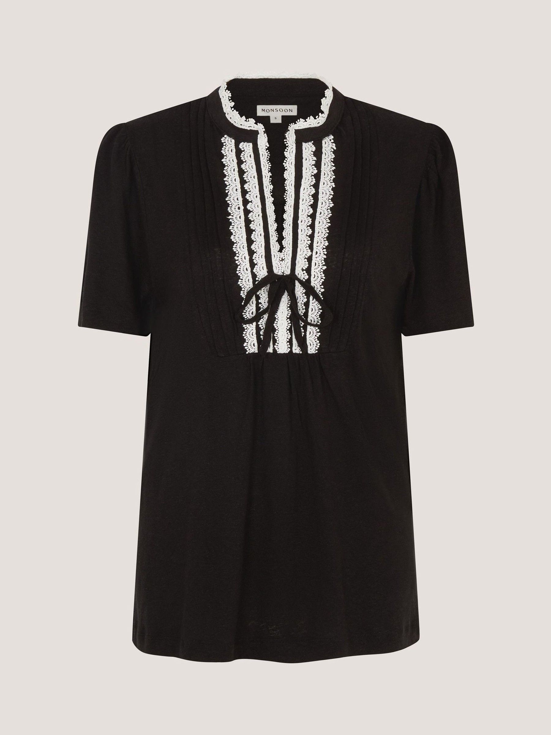 Buy Monsoon Black Lucia Lace Linen Blend T-Shirt from Next USA