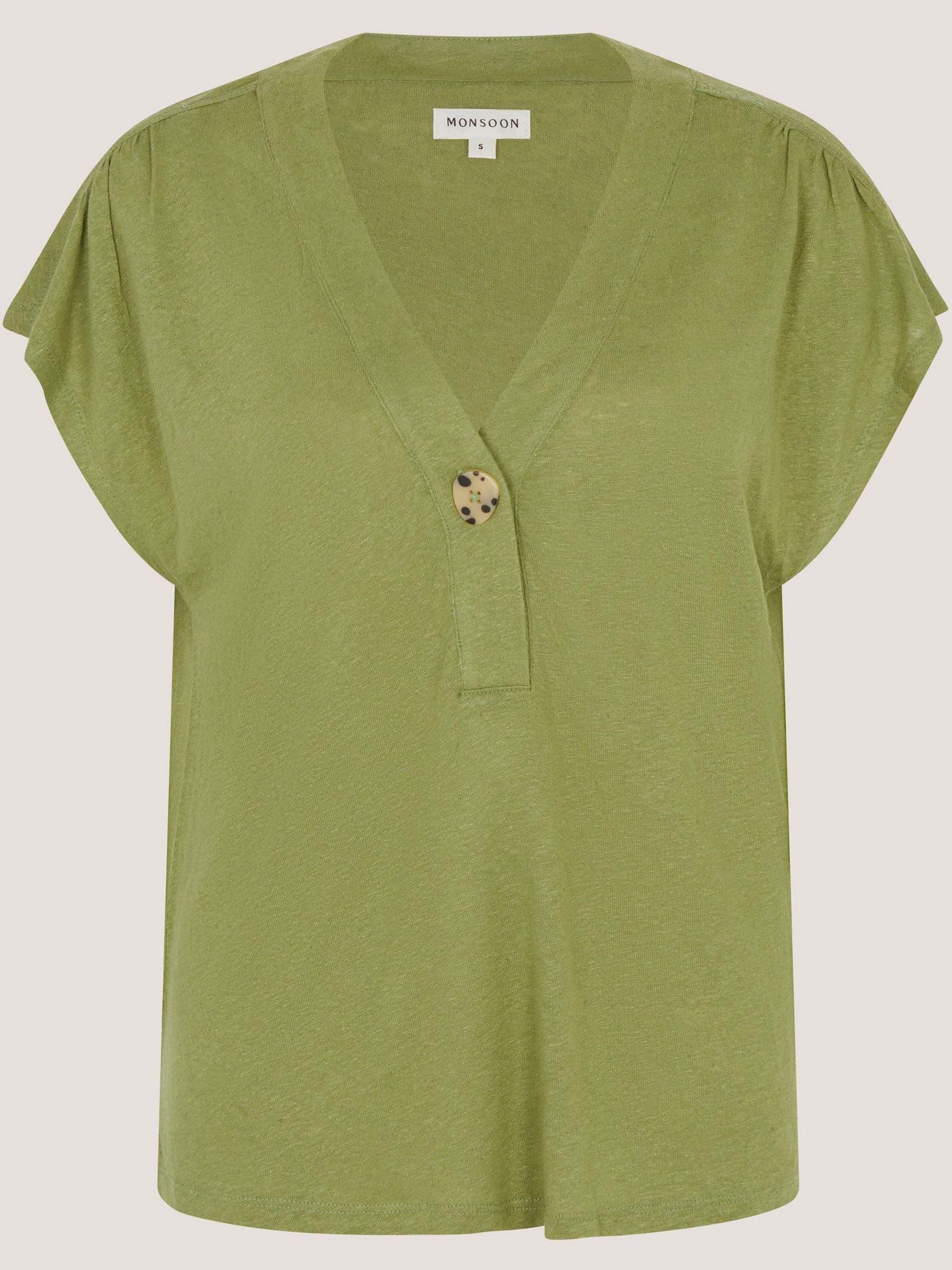 Buy Monsoon Khaki Green Lucy Linen T-Shirt from the Next UK online