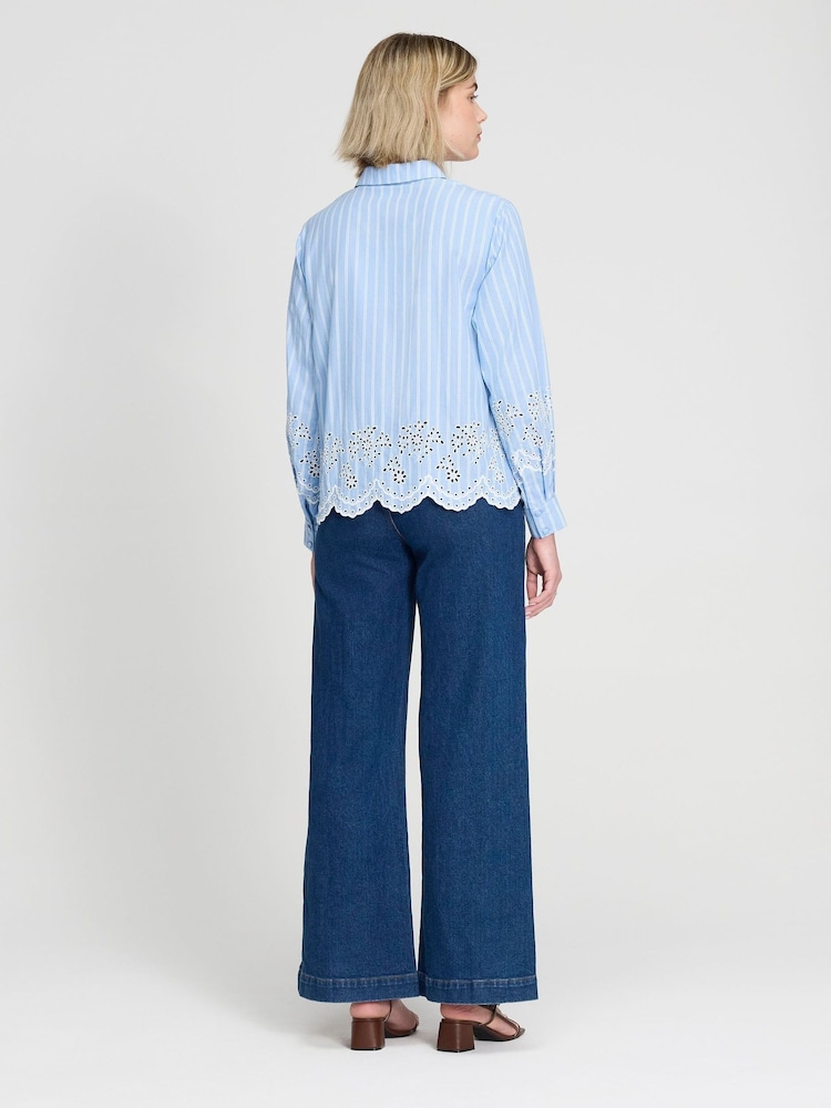Finery Blue Sydnee Stripe Cotton Shirt - Image 2 of 4 Finery Blue Sydnee Stripe Cotton Shirt - Image 2 of 4