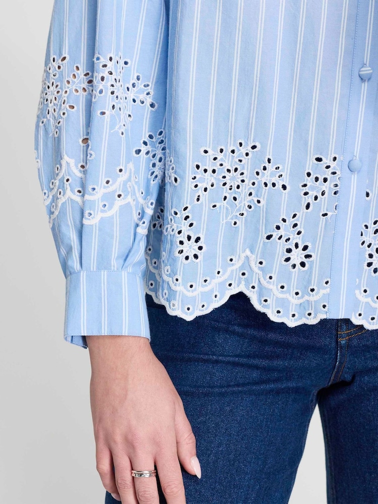 Finery Blue Sydnee Stripe Cotton Shirt - Image 4 of 4 Finery Blue Sydnee Stripe Cotton Shirt - Image 4 of 4