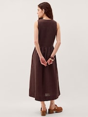 Monsoon Brown Lily Square Neck Linen Midi Dress - Image 4 of 6
