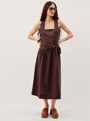 Monsoon Brown Lily Square Neck Linen Midi Dress - Image 6 of 6