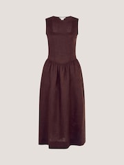 Monsoon Brown Lily Square Neck Linen Midi Dress - Image 7 of 7