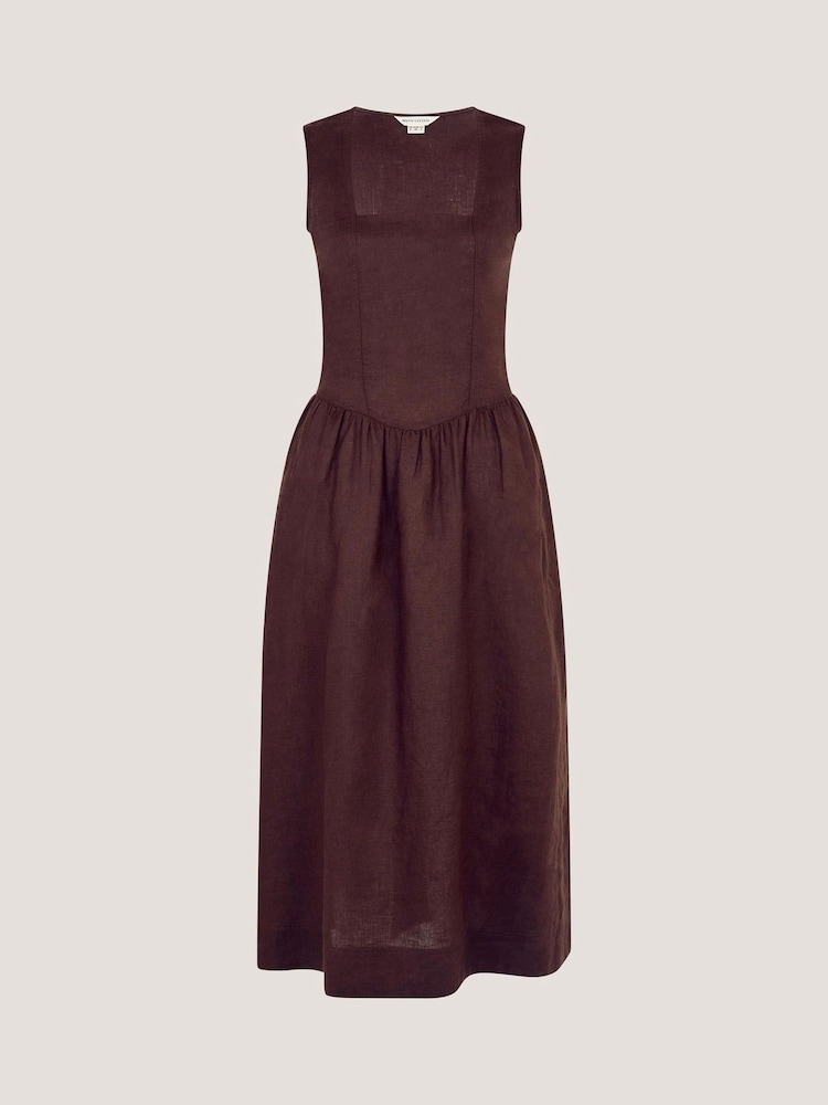 Monsoon Brown Lily Square Neck Linen Midi Dress - Image 7 of 7 Monsoon Brown Lily Square Neck Linen Midi Dress - Image 7 of 7