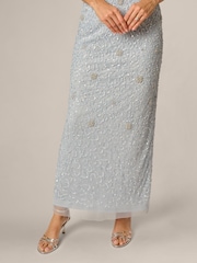 Adrianna Papell Blue Elbow Sleeve Bead Dress - Image 4 of 6