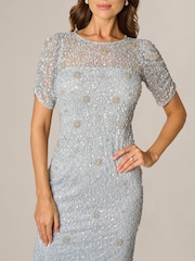 Adrianna Papell Blue Elbow Sleeve Bead Dress - Image 5 of 6