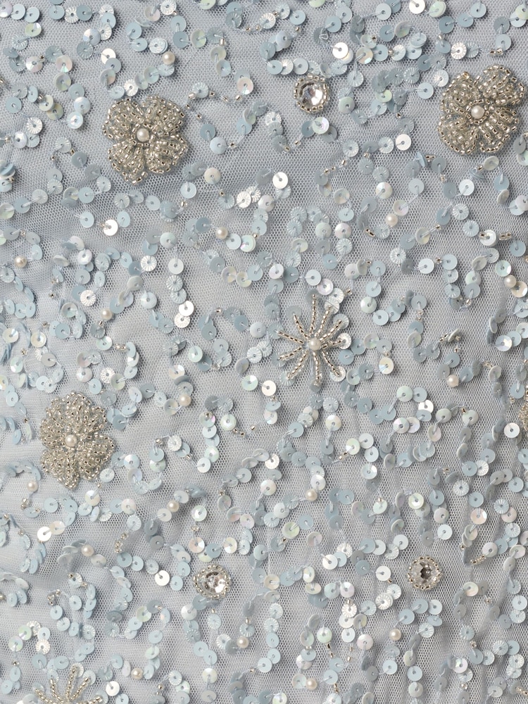 Adrianna Papell Blue Elbow Sleeve Bead Dress - Image 6 of 6 Adrianna Papell Blue Elbow Sleeve Bead Dress - Image 6 of 6